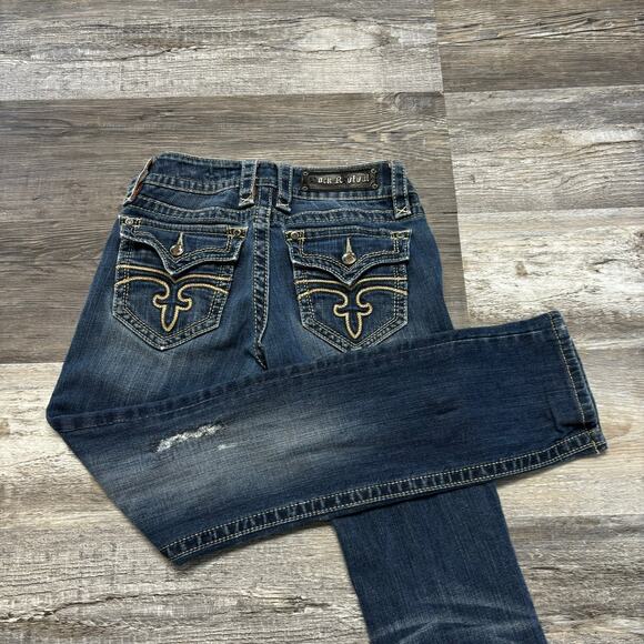 Vintage Y2K Rock Revival Blue Women 27 Mallgoth Distressed Celine Straight Jeans - Picture 1 of 11